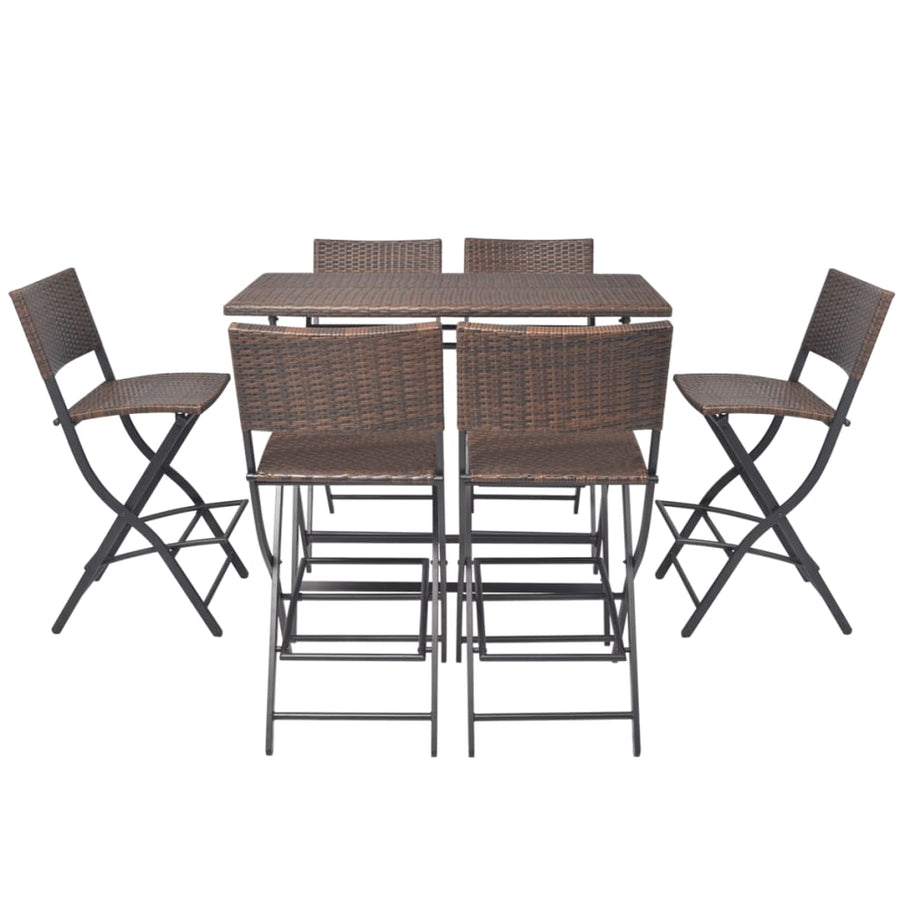 -Delige Tuinset Inklapbaar Staal Poly Rattan Bruin