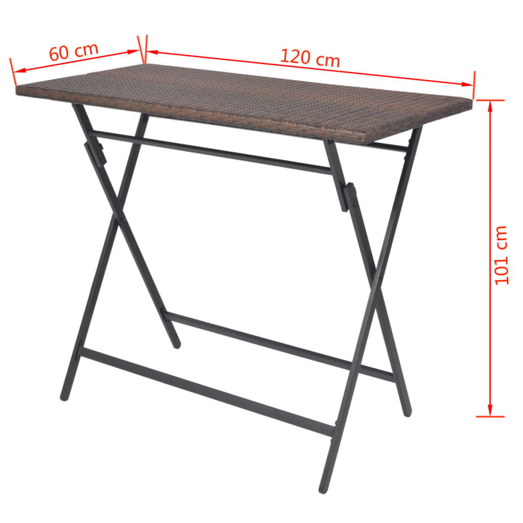 -Delige Tuinset Inklapbaar Staal Poly Rattan Bruin