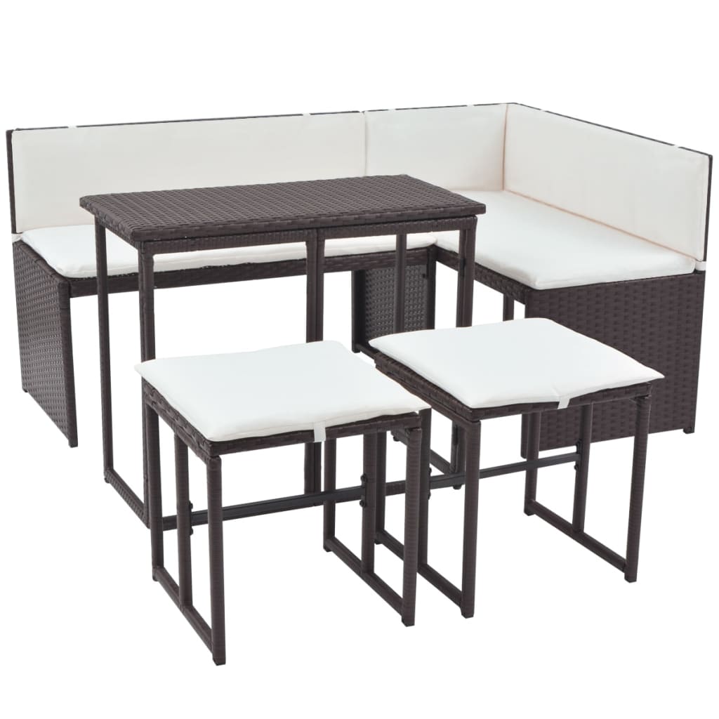 5-delige Tuinset staal poly rattan bruin