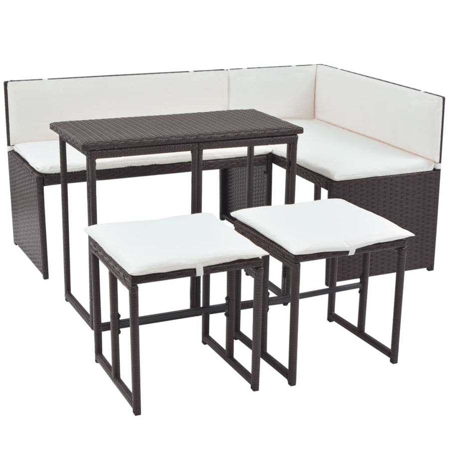5-delige Tuinset staal poly rattan bruin