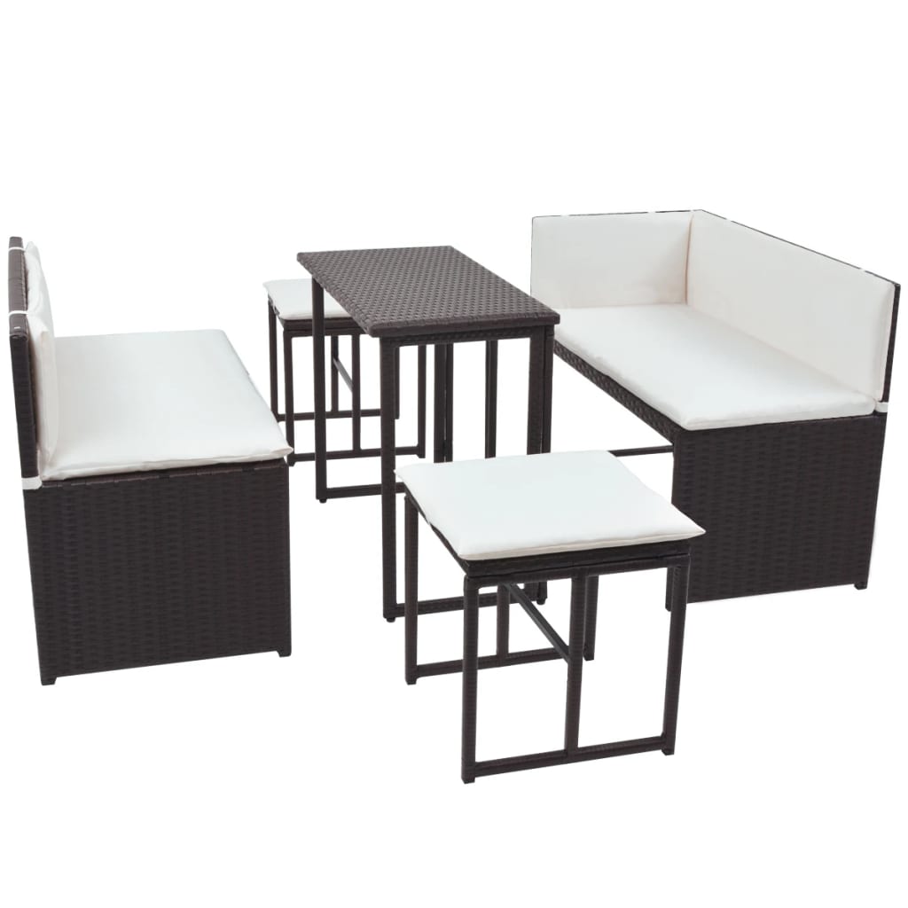 5-delige Tuinset staal poly rattan bruin