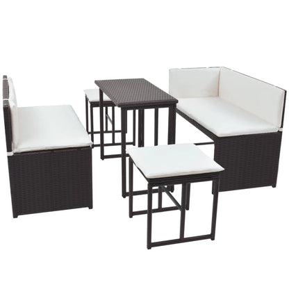 5-delige Tuinset staal poly rattan bruin