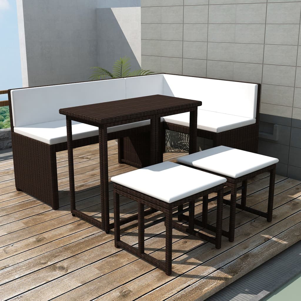 5-delige Tuinset staal poly rattan bruin