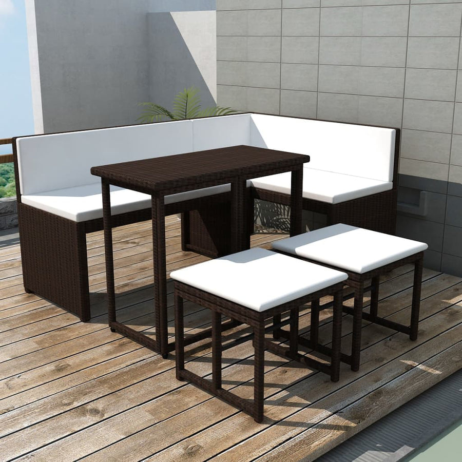 5-delige Tuinset staal poly rattan bruin