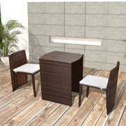 Bistroset 3-delig poly rattan bruin met kussens