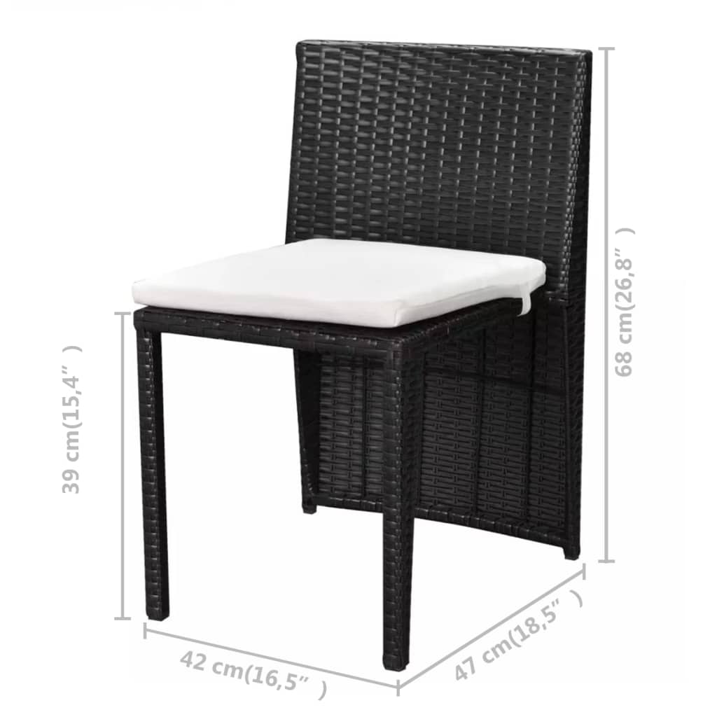 -Delige Bistroset Met Kussens Poly Rattan Zwart