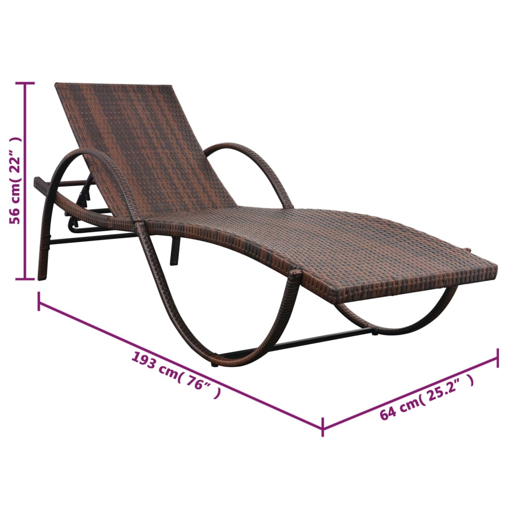 Ligbed Met Kussen Poly Rattan Bruin