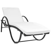 Ligbed poly rattan zwart met kussen