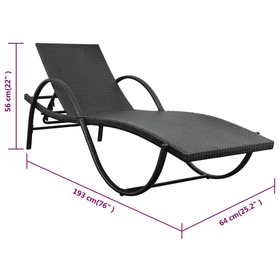 Ligbed Met Kussen Poly Rattan Zwart