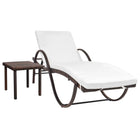 Ligbed met tafel en kussen poly rattan bruin 193x65x56 cm