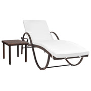 Ligbed met tafel en kussen poly rattan bruin 193x65x56 cm