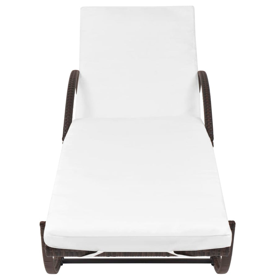 Ligbed Met Kussen En Tafel Poly Rattan Bruin
