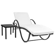 Ligbed met tafel en kussen poly rattan zwart