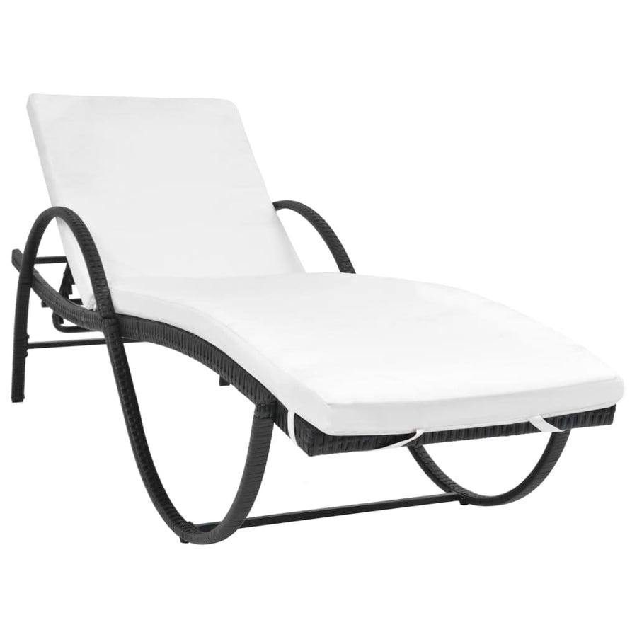 Ligbed Met Kussen En Tafel Poly Rattan Zwart