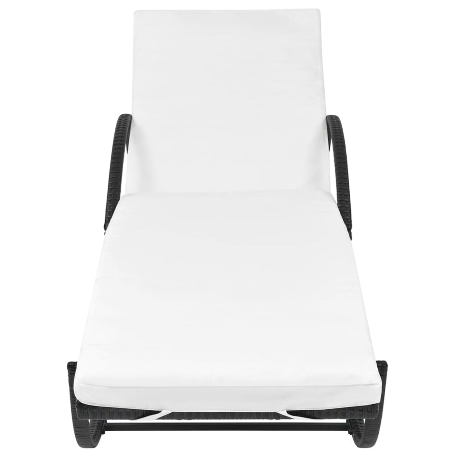 Ligbed Met Kussen En Tafel Poly Rattan Zwart