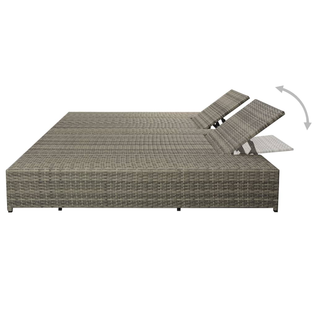 Ligbed met kussen tweepersoons poly rattan grijs