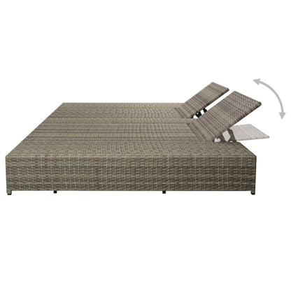Ligbed met kussen tweepersoons poly rattan grijs