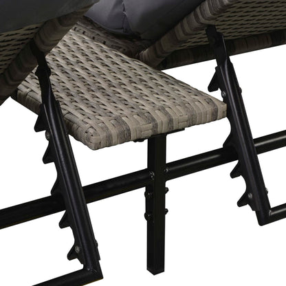 Ligbed met kussen tweepersoons poly rattan grijs
