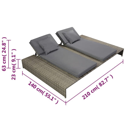 Ligbed met kussen tweepersoons poly rattan grijs