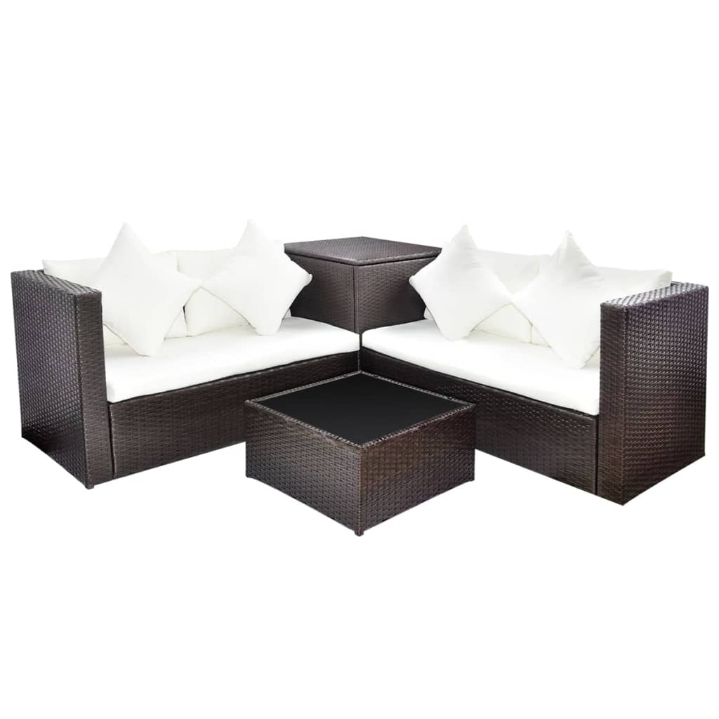 -Delige Loungeset Met Kussens Poly Rattan Bruin