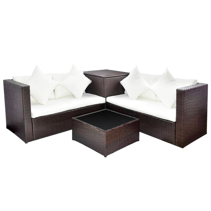 -Delige Loungeset Met Kussens Poly Rattan Bruin