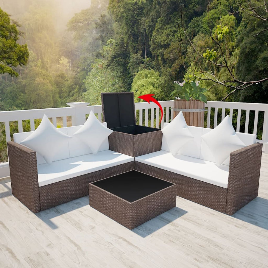 -Delige Loungeset Met Kussens Poly Rattan Bruin