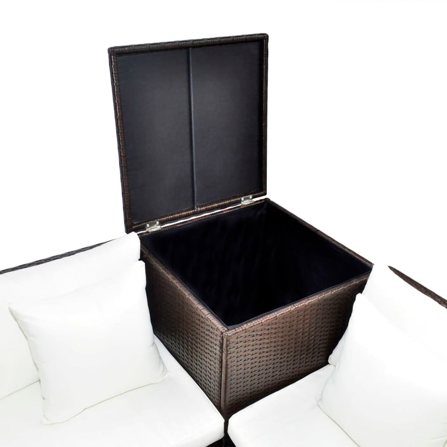 -Delige Loungeset Met Kussens Poly Rattan Bruin