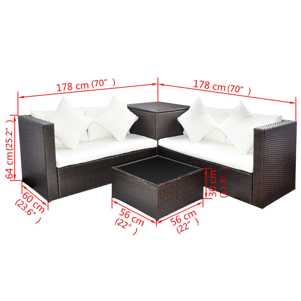 -Delige Loungeset Met Kussens Poly Rattan Bruin