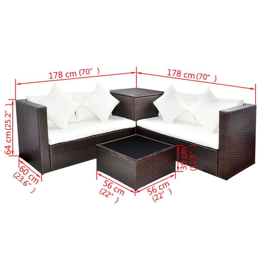 -Delige Loungeset Met Kussens Poly Rattan Bruin