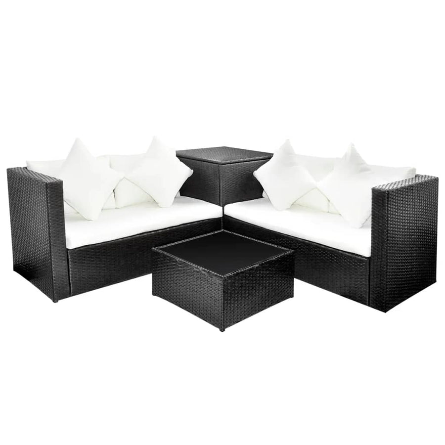 -Delige Loungeset Met Kussens Poly Rattan Zwart