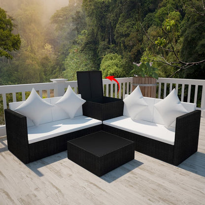 -Delige Loungeset Met Kussens Poly Rattan Zwart