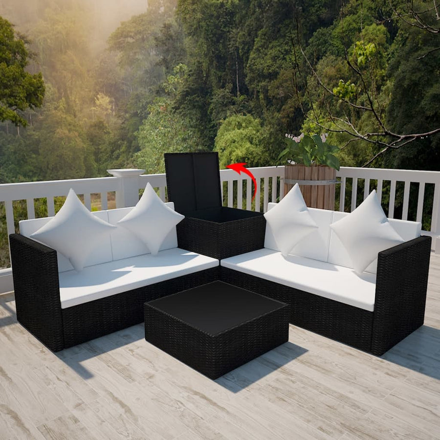 -Delige Loungeset Met Kussens Poly Rattan Zwart