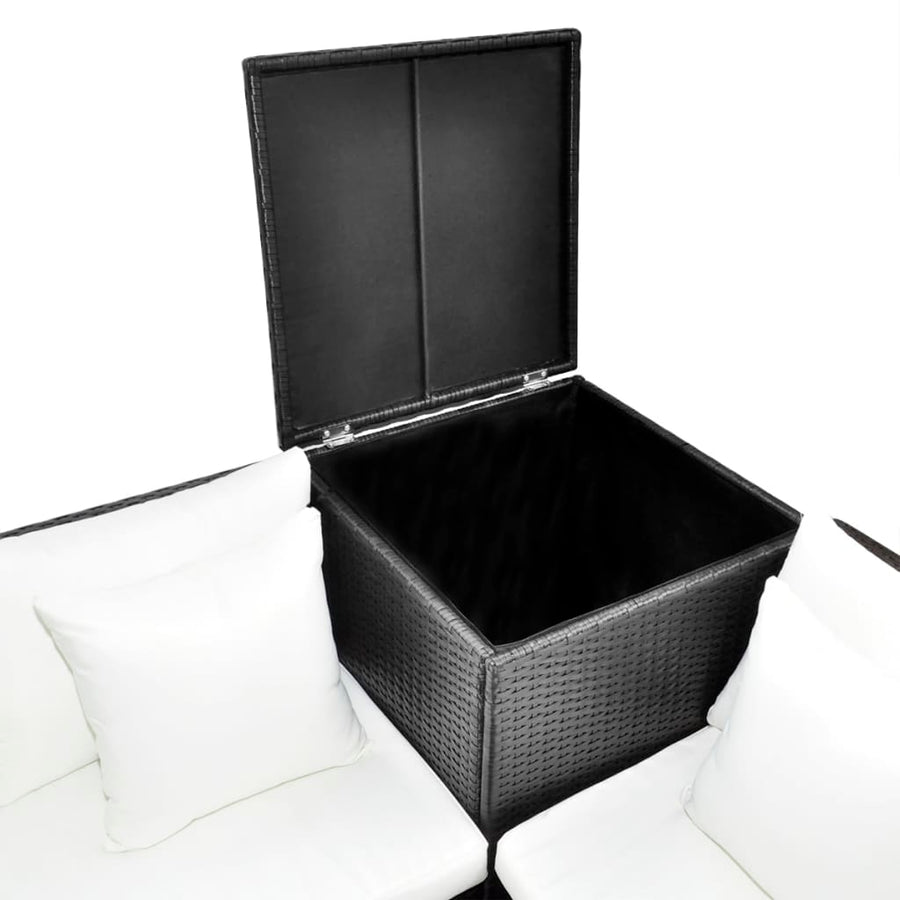 -Delige Loungeset Met Kussens Poly Rattan Zwart