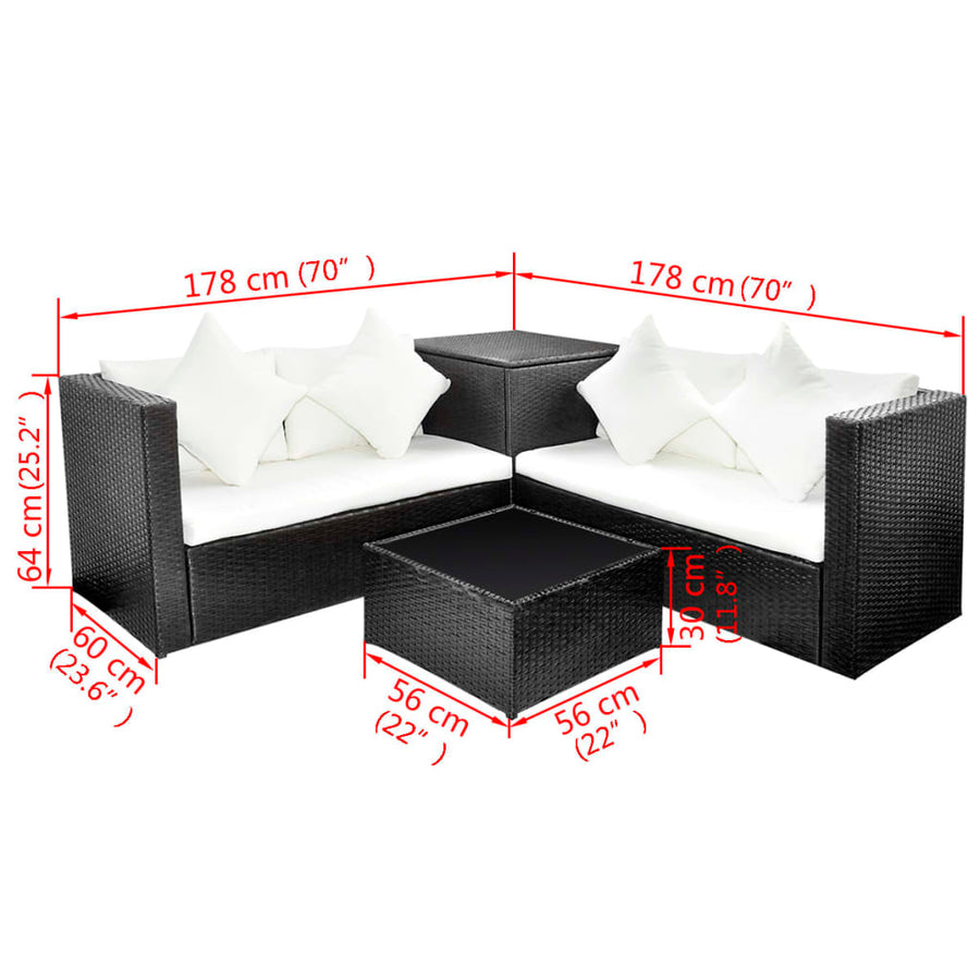 -Delige Loungeset Met Kussens Poly Rattan Zwart