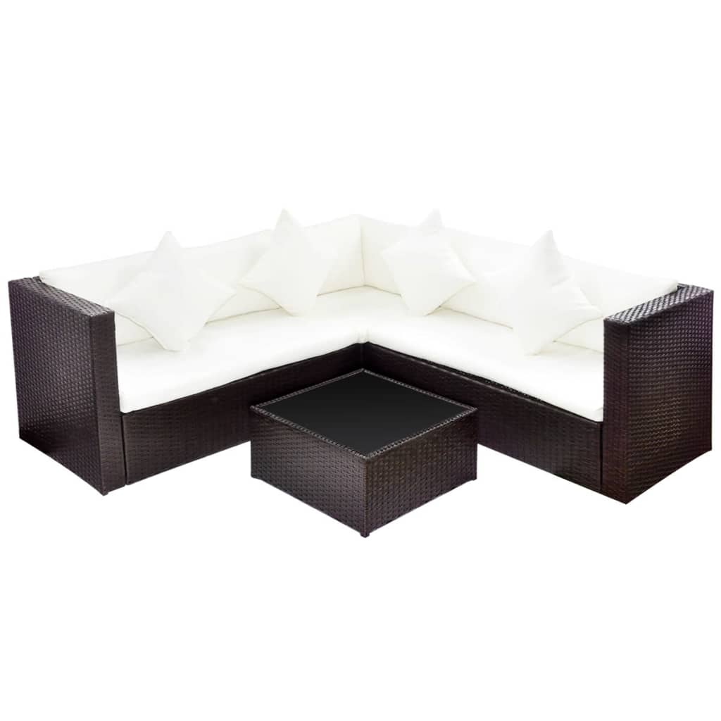-Delige Loungeset Met Kussens Poly Rattan Bruin