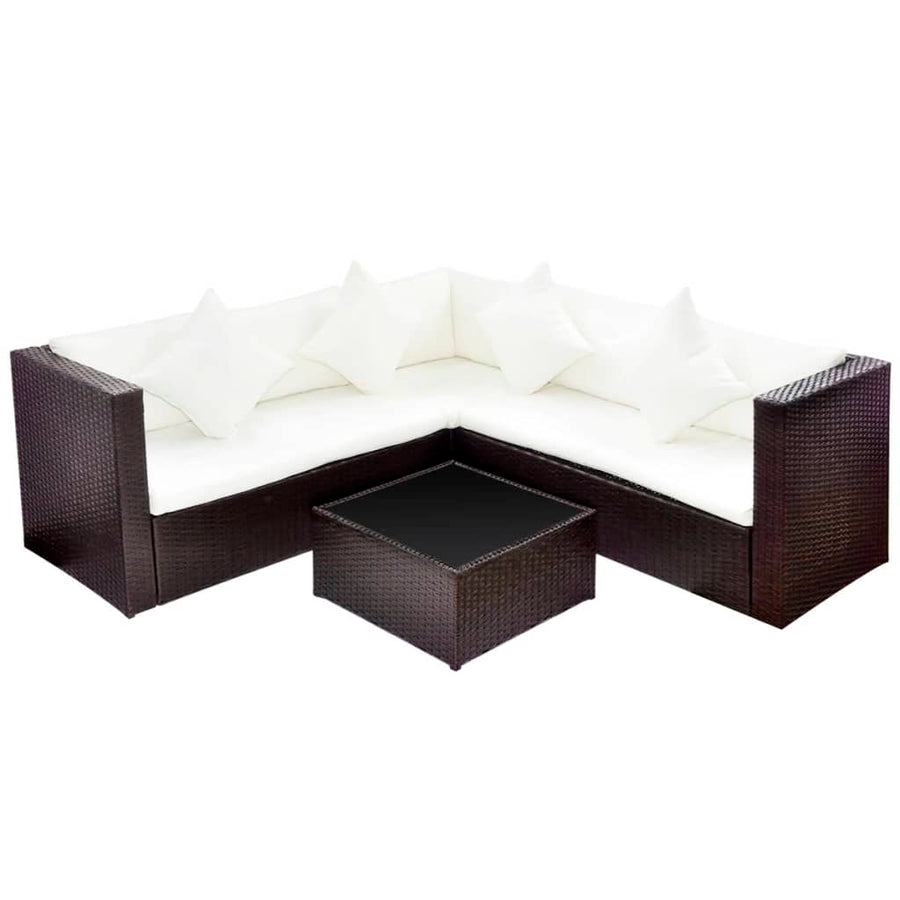 -Delige Loungeset Met Kussens Poly Rattan Bruin