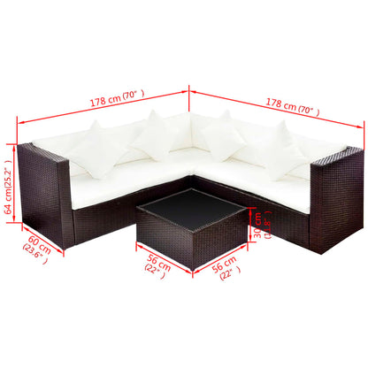-Delige Loungeset Met Kussens Poly Rattan Bruin