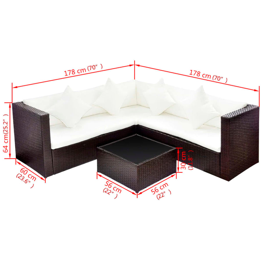 -Delige Loungeset Met Kussens Poly Rattan Bruin
