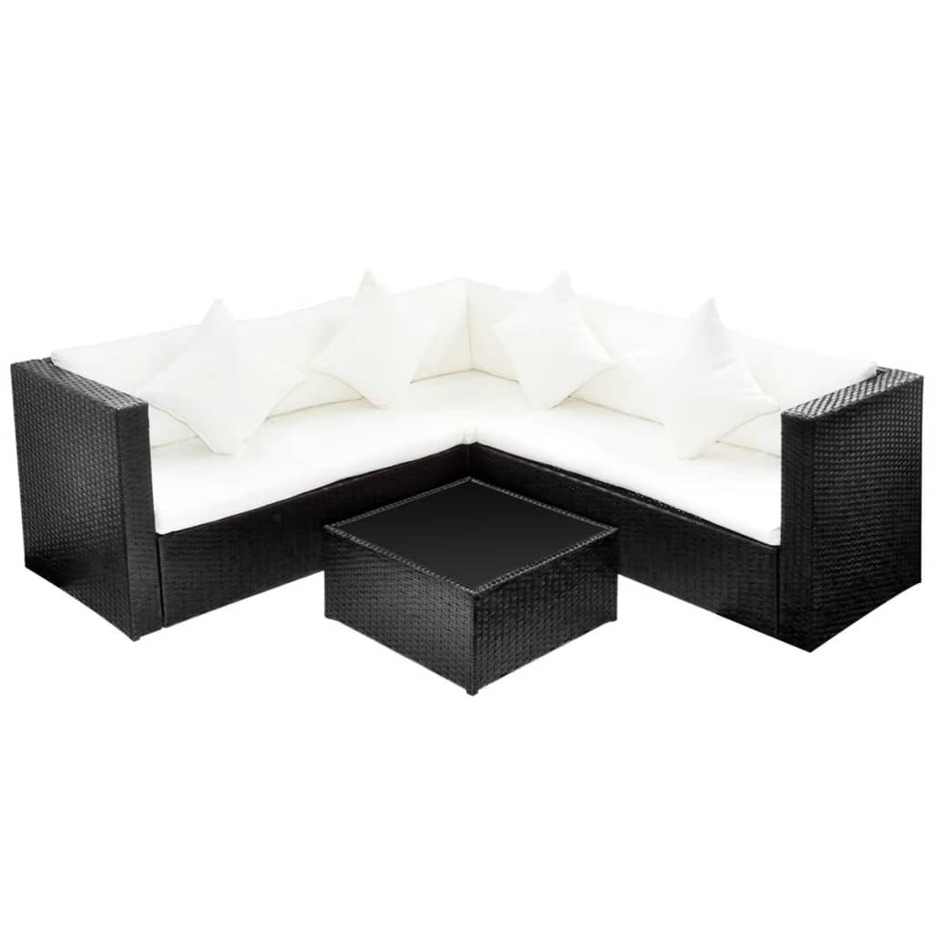 -Delige Loungeset Met Kussens Poly Rattan Zwart