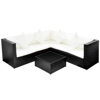 -Delige Loungeset Met Kussens Poly Rattan Zwart