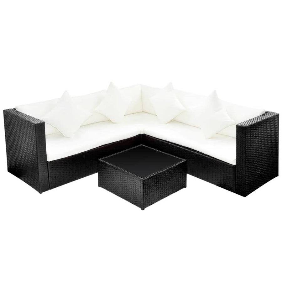 -Delige Loungeset Met Kussens Poly Rattan Zwart