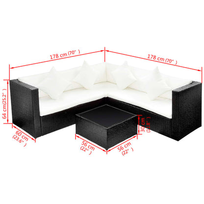 -Delige Loungeset Met Kussens Poly Rattan Zwart