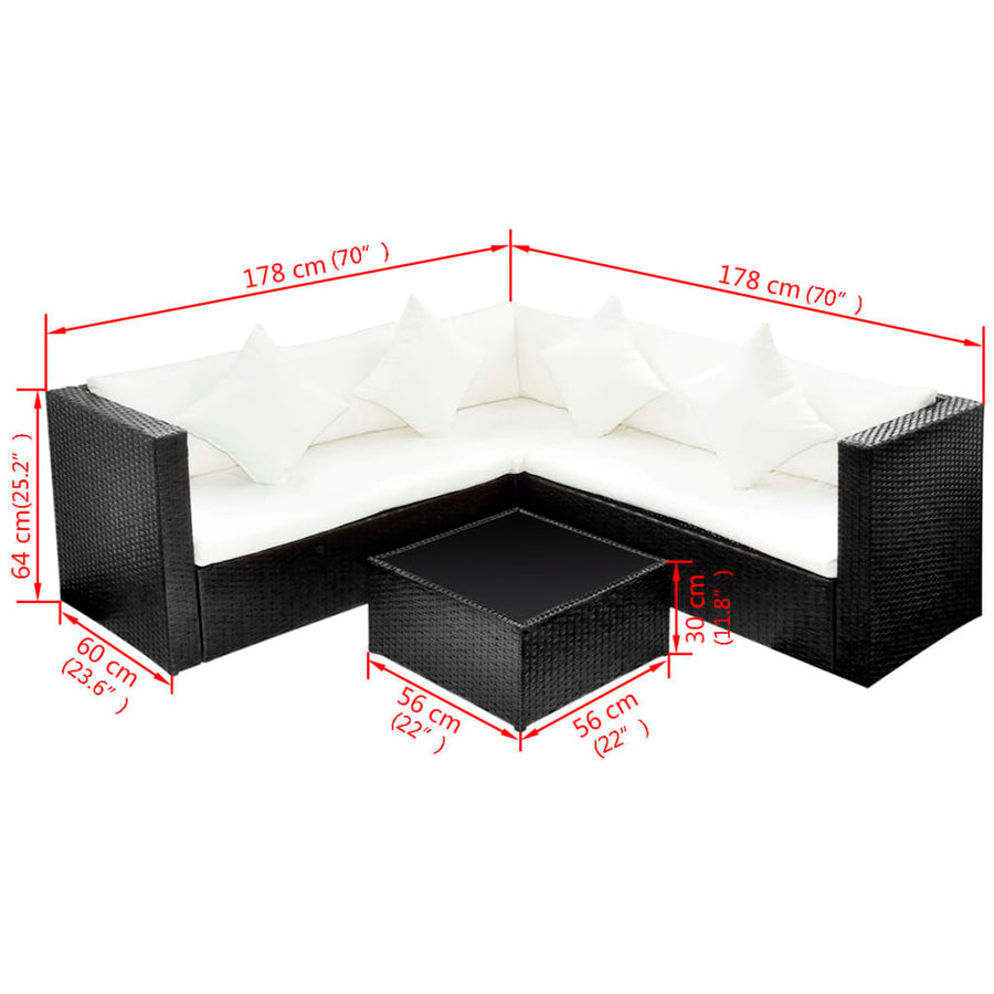 -Delige Loungeset Met Kussens Poly Rattan Zwart