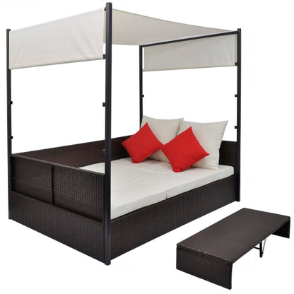 Tuinbed Met Luifel 190X130 Cm Poly Rattan Bruin