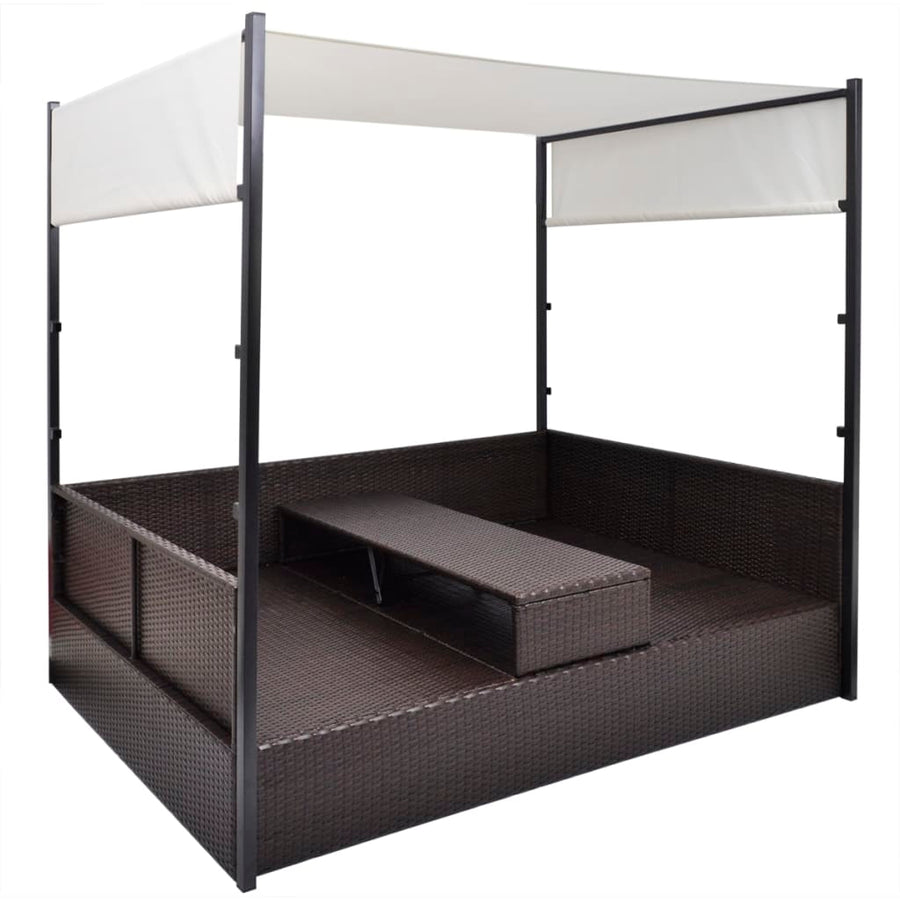 Tuinbed Met Luifel 190X130 Cm Poly Rattan Bruin