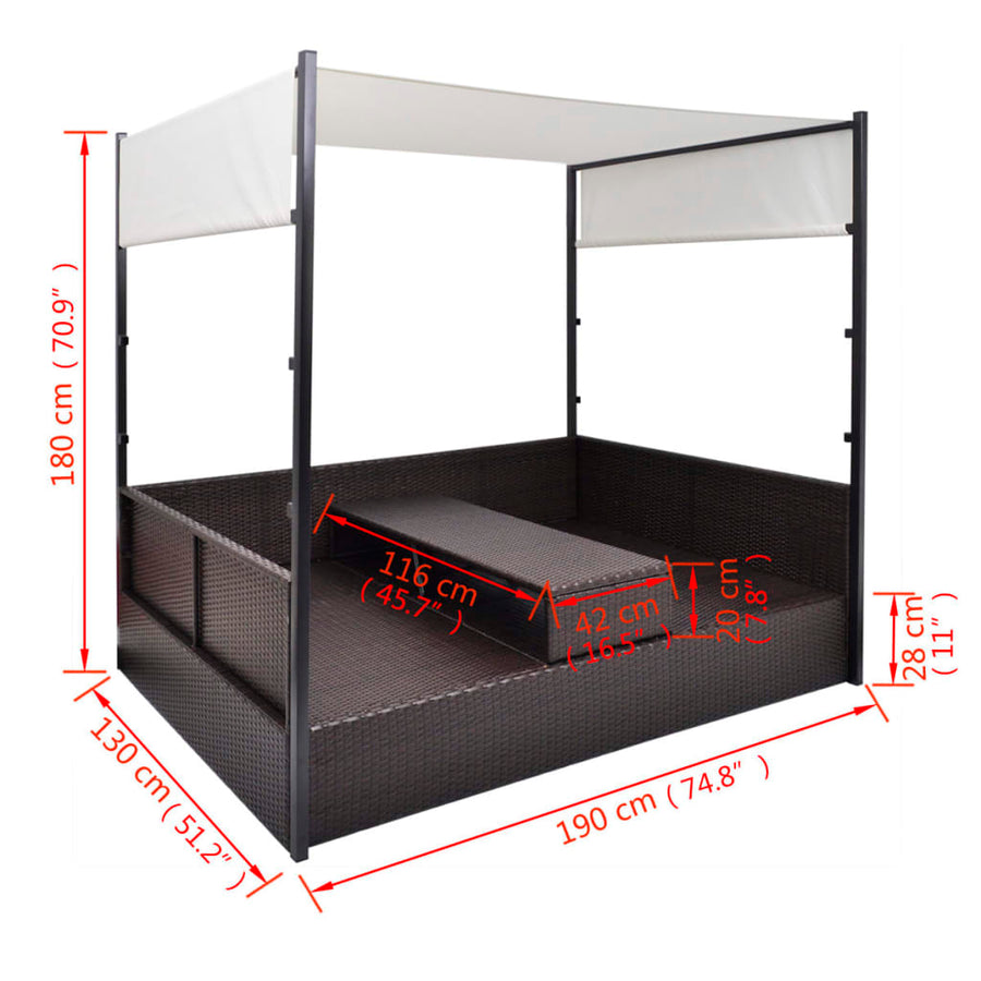 Tuinbed Met Luifel 190X130 Cm Poly Rattan Bruin