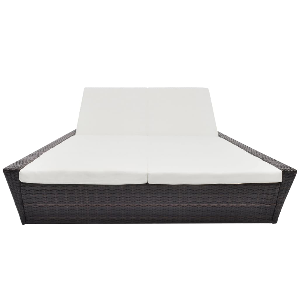 Loungebed Met Kussen Poly Rattan Bruin