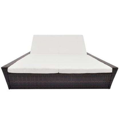 Loungebed Met Kussen Poly Rattan Bruin