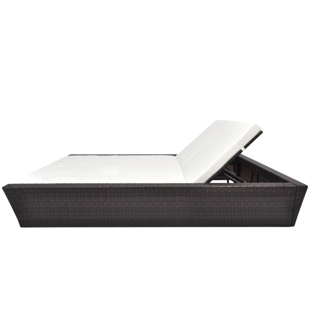 Loungebed Met Kussen Poly Rattan Bruin