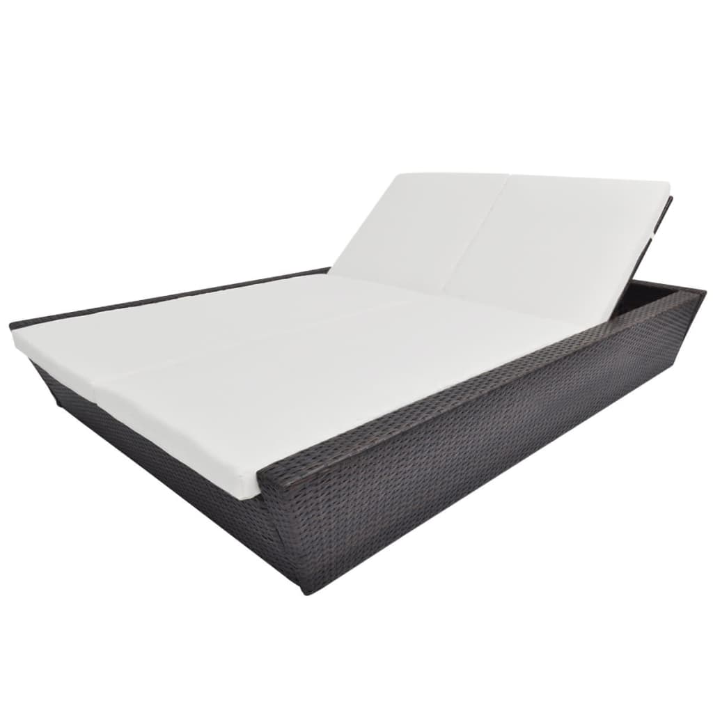 Loungebed Met Kussen Poly Rattan Bruin